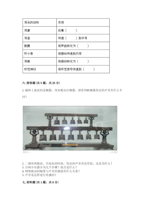 教科版科学四年级上册第一单元声音测试卷含完整答案（精选题）.docx