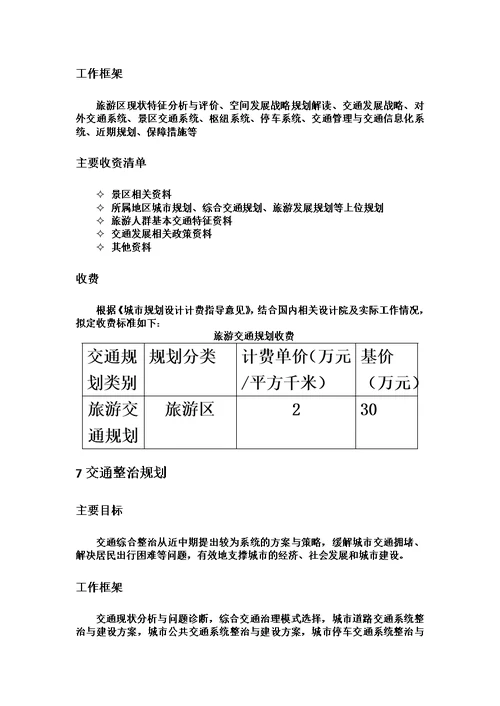 城市交通规划收费标准内部使用、供参考