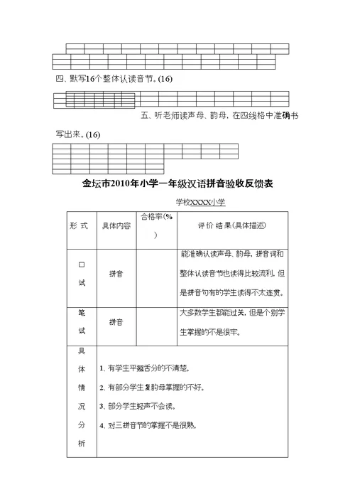 小学一年级拼音验收方案总结