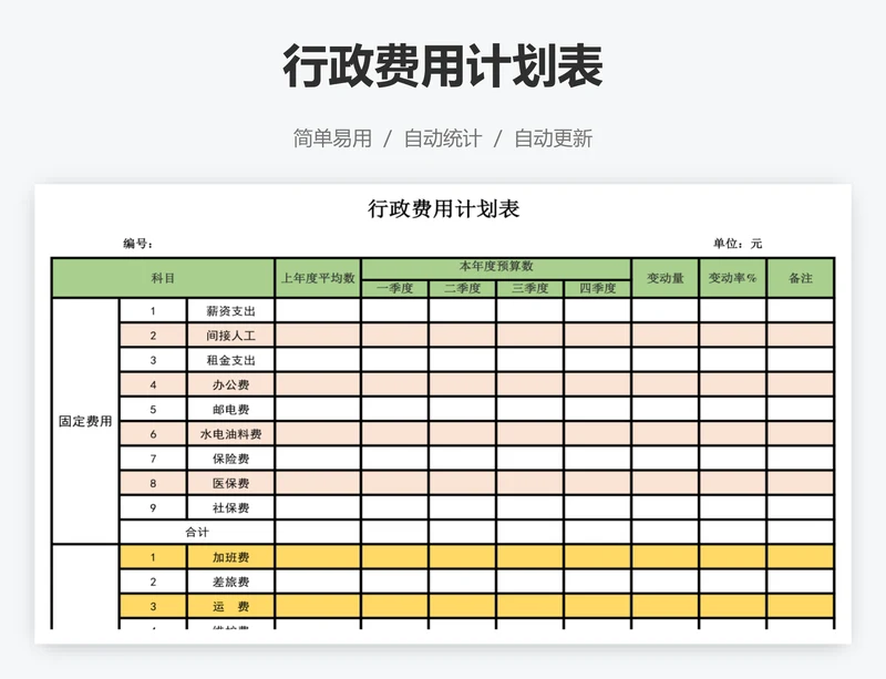 行政费用计划表