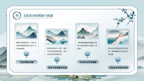 浅蓝古风水墨中国文化PPT模板