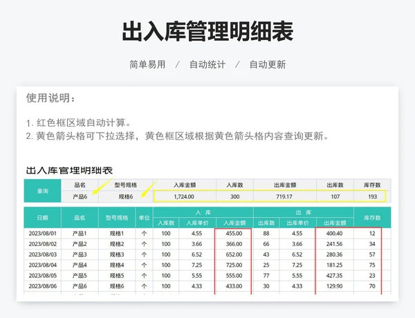 出入库管理明细表