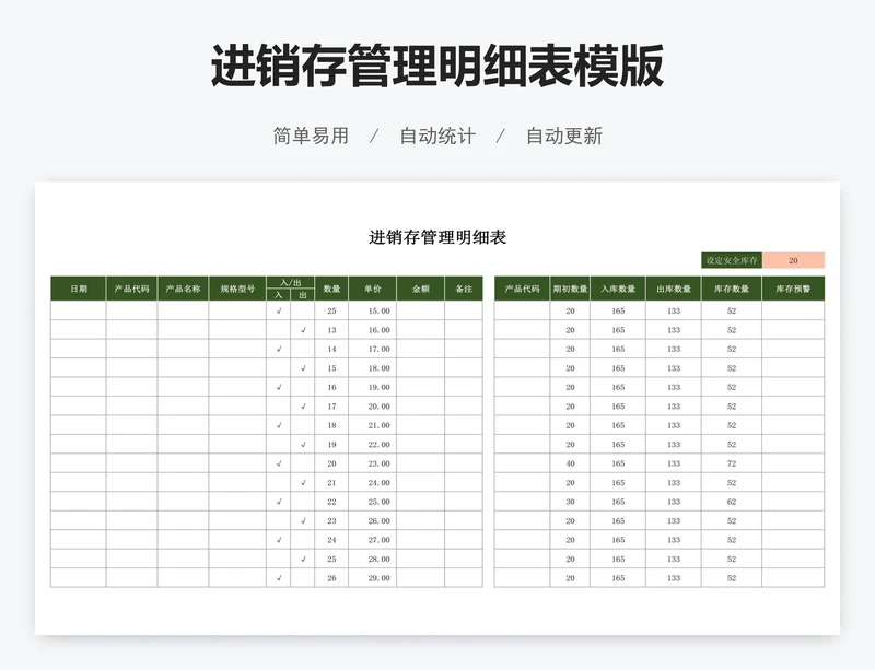 进销存管理明细表模版