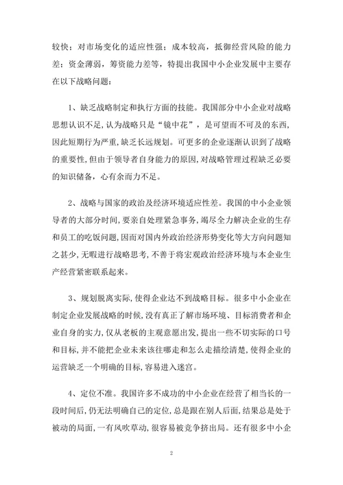 我国中小企业战略管理探讨