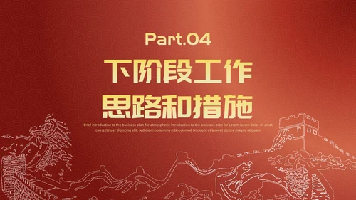 简约风红底长城工作汇报述职政府工作人员党建工作汇报工作总结
