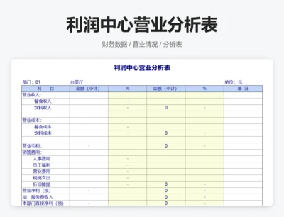 利润中心营业分析表