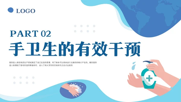蓝色简约手卫生的干预和有效管理PPT模板宣传PPT动态PPT护理