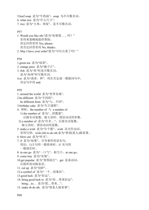 人教版七年级下册英语Unit9-12知识点整合（每页知识点）