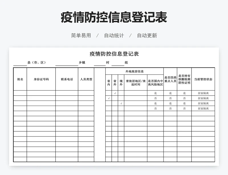 疫情防控信息登记表
