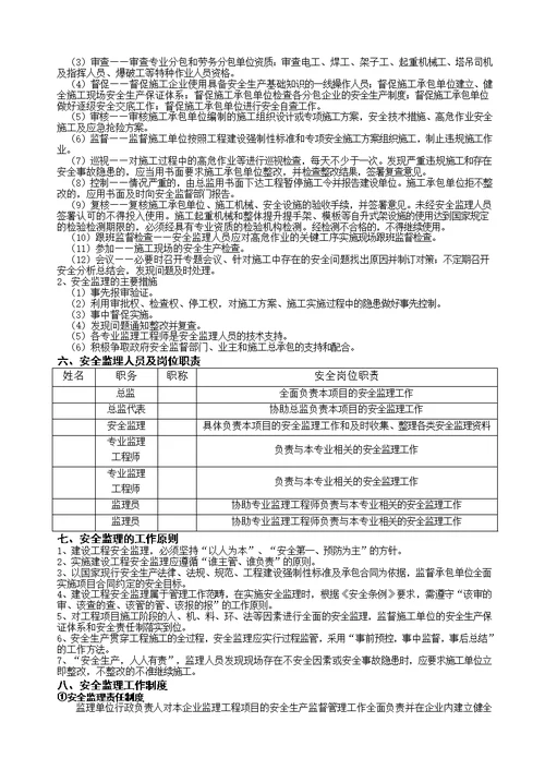 安全监理方案监理规划补充内容