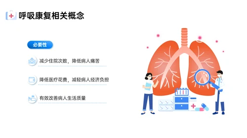 蓝色简约扁平风插画呼吸康复训练内容型培训ppt课件模板护理