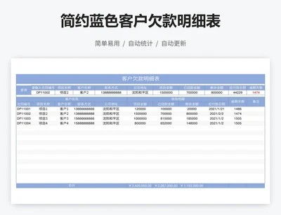 简约蓝色客户欠款明细表