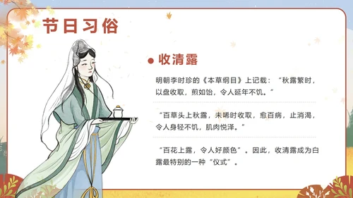 棕色卡通秋天二十四节气之白露带内容PPT模板