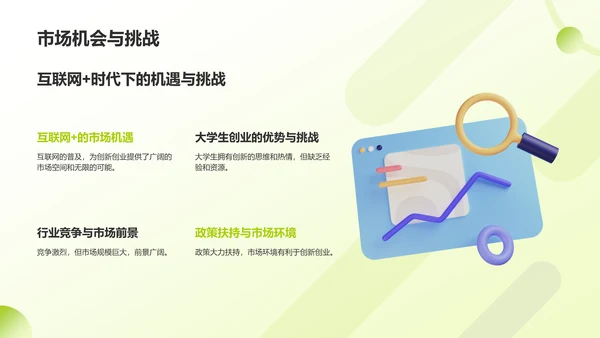 绿色手绘风大学生互联网+创新创业项目计划书PPT模板
