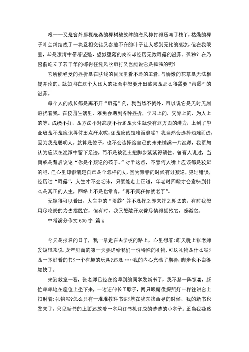 中考满分作文600字汇总五篇