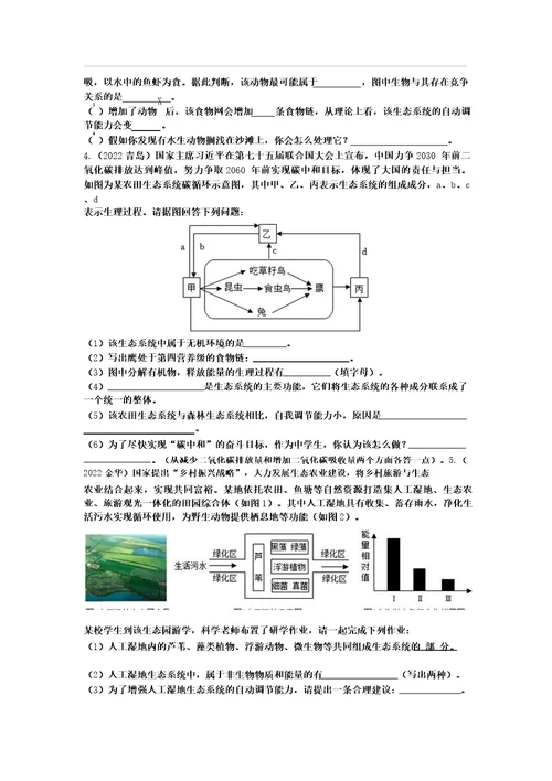 2023年安徽中考生物一轮专题复习:命题点9与生态系统有关的综合题加练