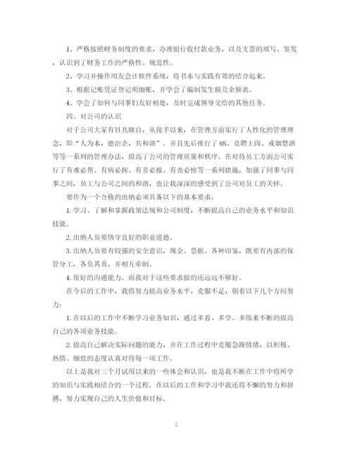 精编之出纳试用期工作总结范文2.docx