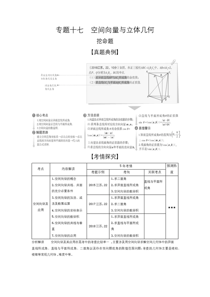 专题十七　空间向量与立体几何