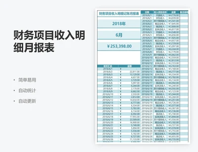 财务项目收入明细月报表