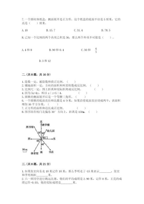 河南省平顶山市六年级下册数学期末考试试卷精品（夺冠）.docx