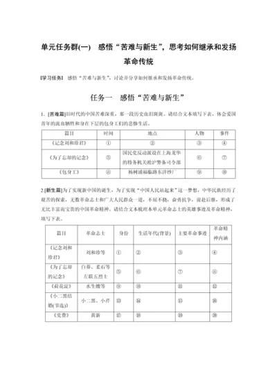 高二语文第二单元单元任务群(一)感悟“苦难与新生”，思考如何继承和发扬革命传统学生学习笔记.docx