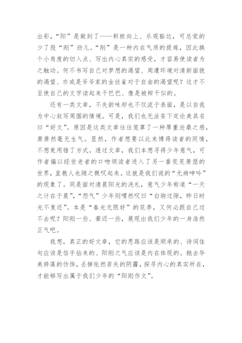 阳刚主题的议论文.docx