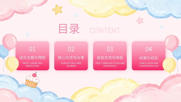 粉色卡通生日派对PPT模板