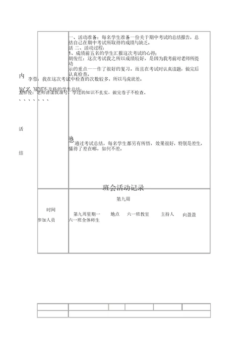 班级主题教育班会活动学习记录