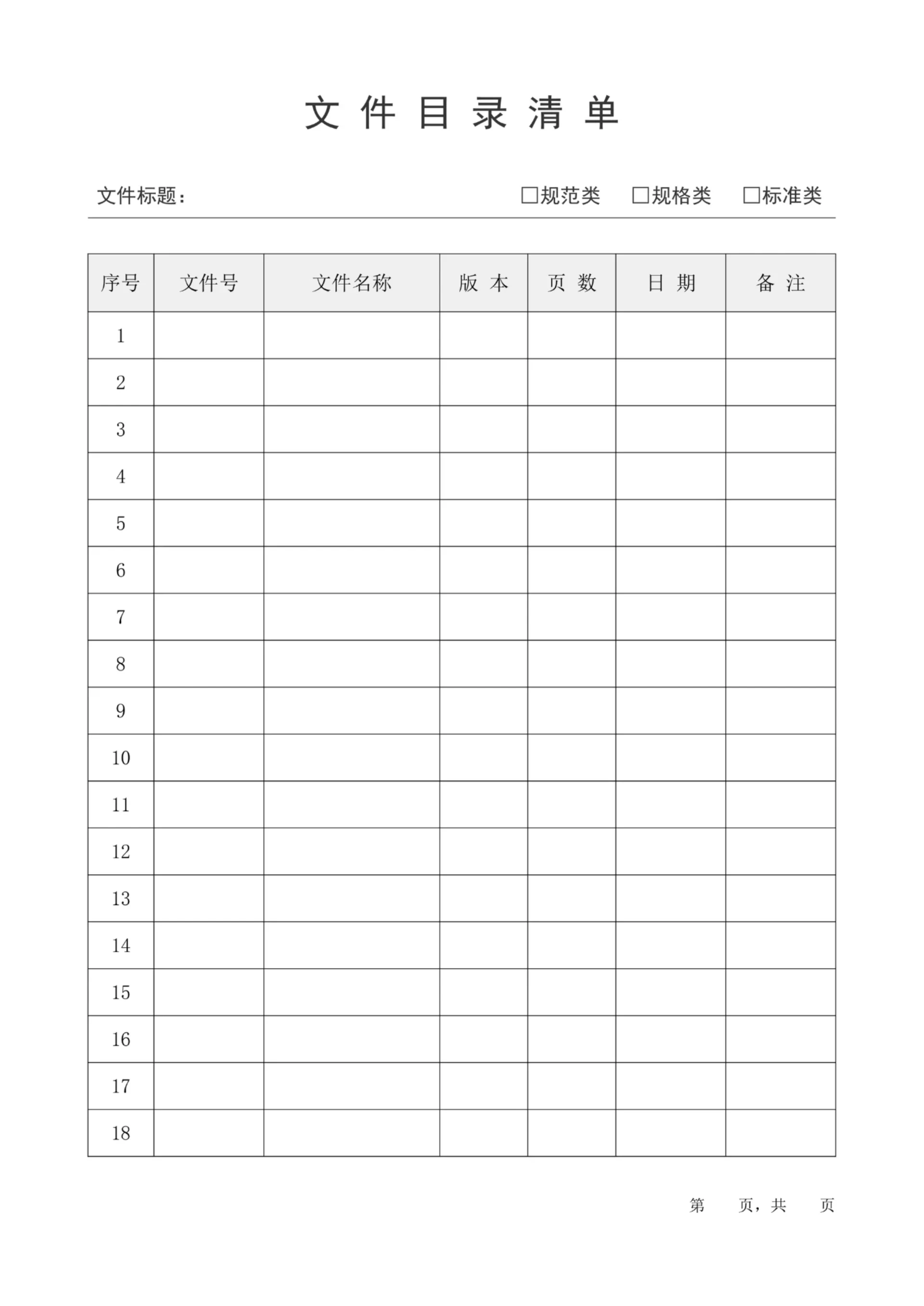 文件目录清单模板