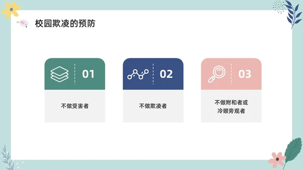 彩色小清新卡通预防校园欺凌家长会PPT课件