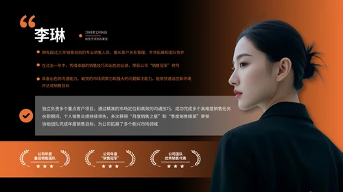 黑橙色简约风人物介绍PPT版式合集