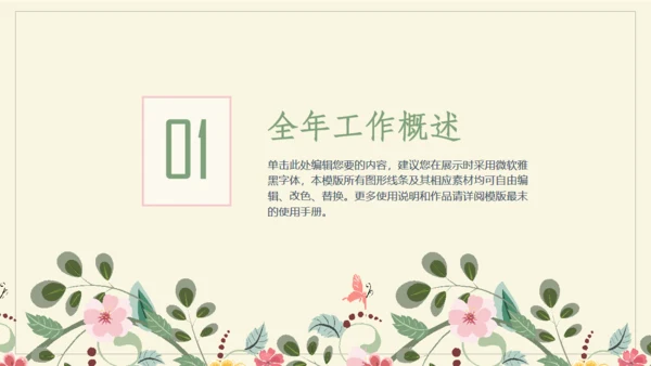 极简花草水彩封面年度总结通用PPT模板