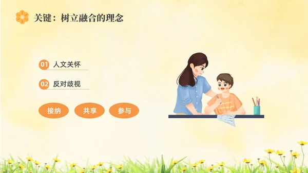 橙色水彩简约插画融合教育PPT教师培训PPT模板