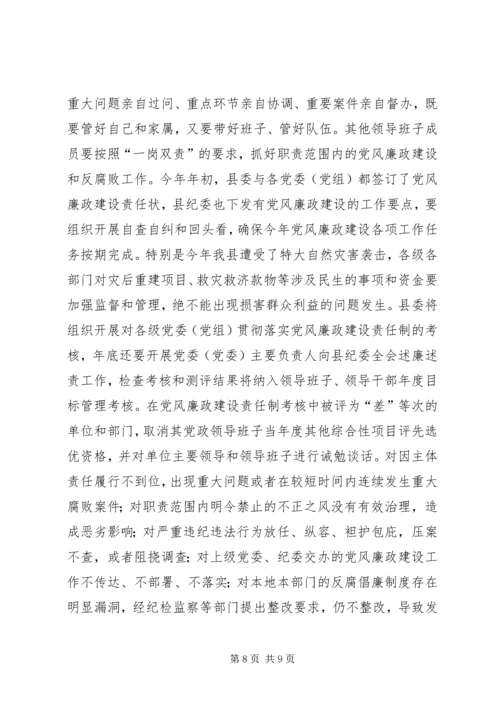 县委书记在全县党组落实党风廉政建设主体责任谈话会上的讲话.docx