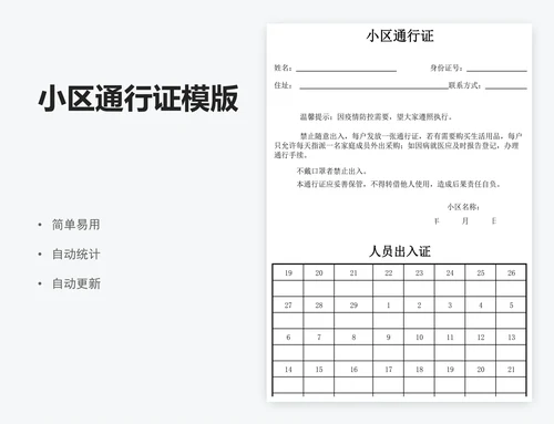 小区通行证模版