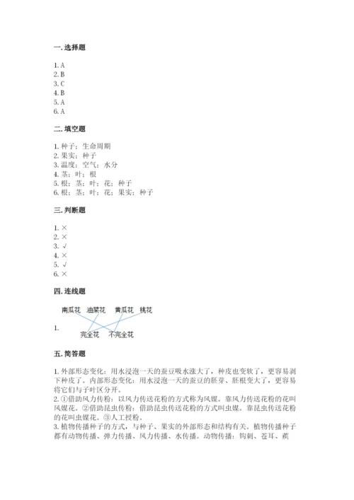 教科版四年级下册科学第一单元《植物的生长变化》测试卷及参考答案.docx