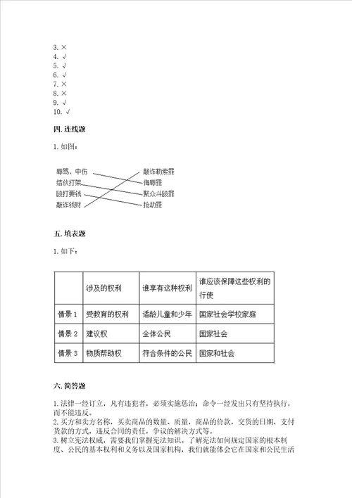 2022年六年级上册道德与法治期中测试卷1套