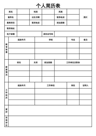个人简历表
