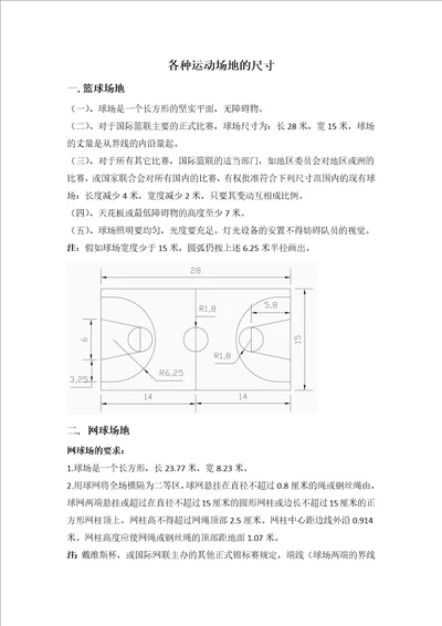 各种运动场地的尺寸共7页