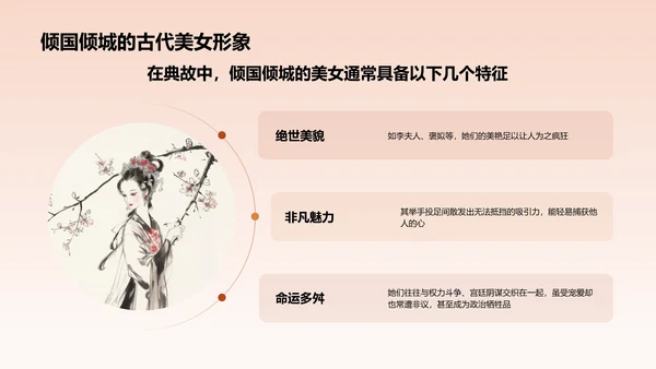 橙色水墨风倾国倾城历史典故赏析PPT模板