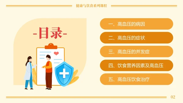 黄色卡通高血压与饮食健康培训课程PPT模板