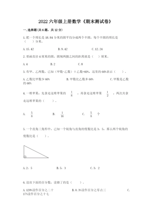 2022六年级上册数学《期末测试卷》精品（各地真题）.docx