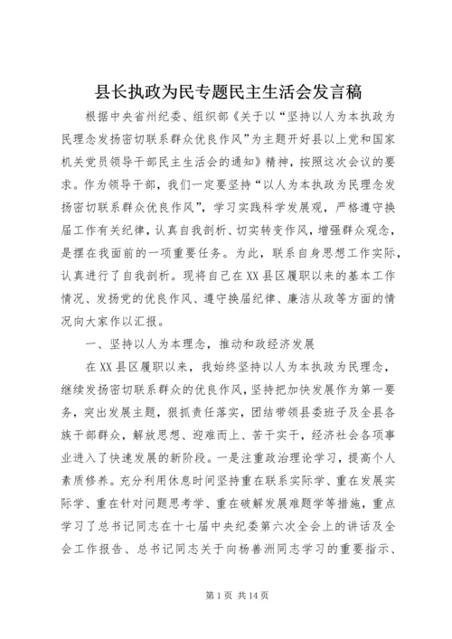 县长执政为民专题民主生活会发言稿.docx