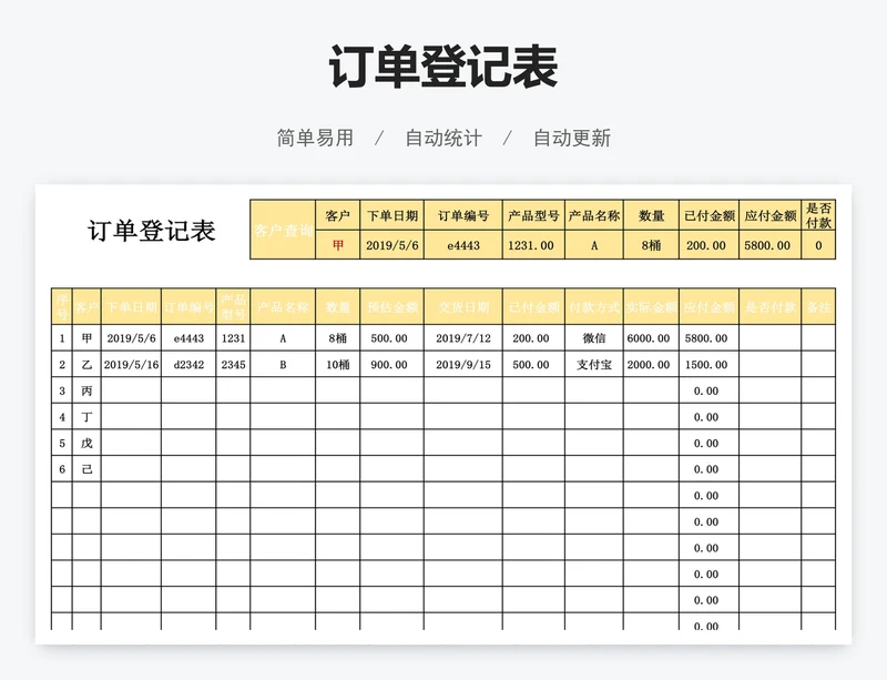 订单登记表