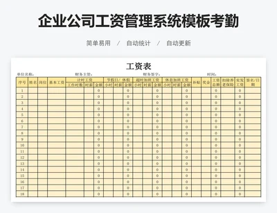 企业公司工资管理系统模板考勤表工资表模版