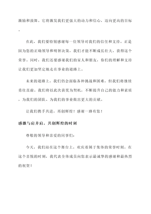 代表集体的获奖感言
