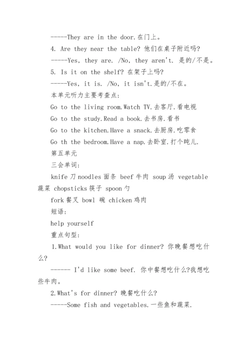 人教版四年级英语上册知识点模板.docx