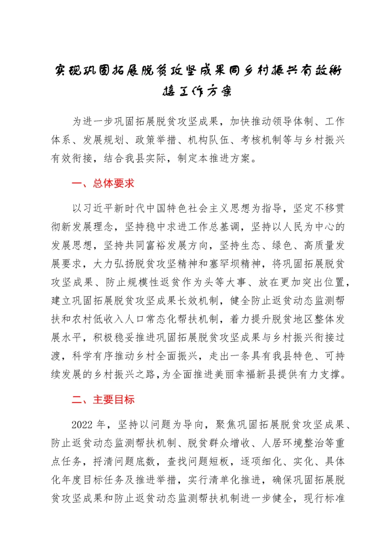 2022020211：实现巩固拓展脱贫攻坚成果同乡村振兴有效衔接工作方案.docx