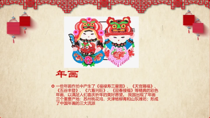 剪纸风春节习俗文化介绍PPT模板
