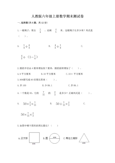 人教版六年级上册数学期末测试卷精品【达标题】.docx